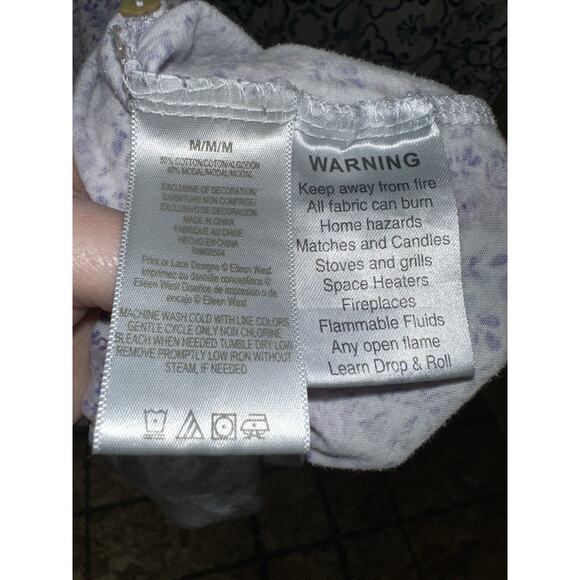 Eileen West Cotton Modal Lavender Print Nightgown Medium Floral Lace Tiered - Picture 6 of 9